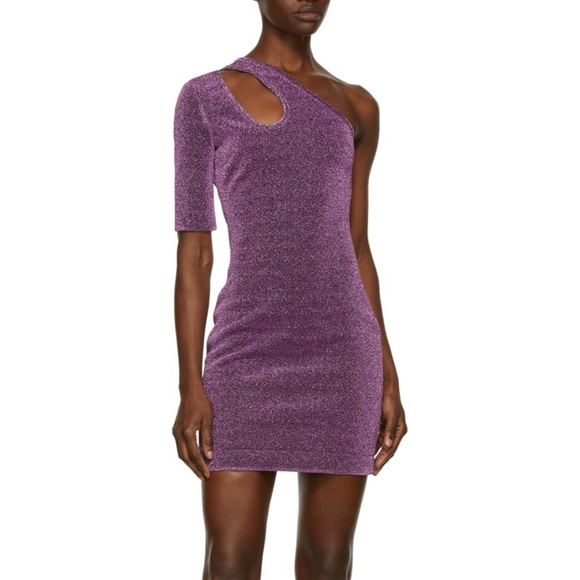 NWT Stella McCartney Purple Darla Lurex Dress One Shoulder Cut Out Mini Sz 36 - Picture 1 of 14